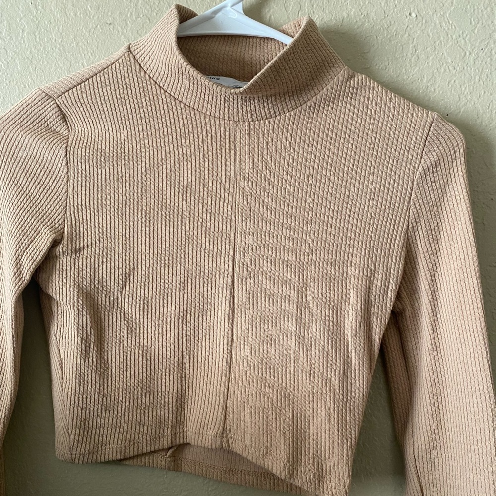 Beige blouse turtleneck